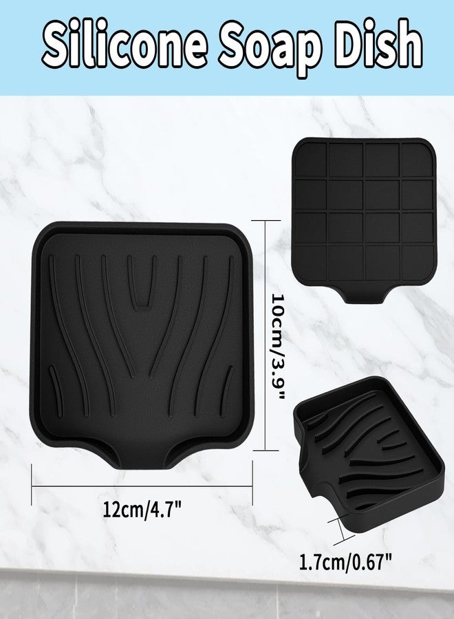 MCSDFN 2 Pack Silicone Soap Dish with Drain, Self Draining Bar Soap Holder for Shower, Silicone Dish Soap Tray, Bathroom and Kitchen Sink Organizer, Black - Image 2